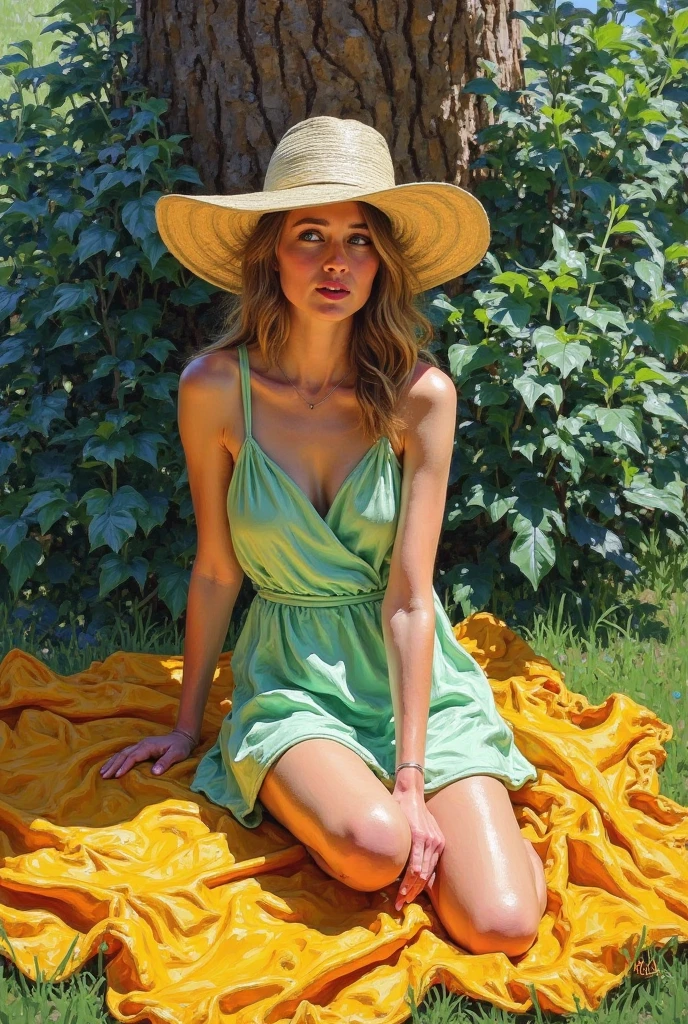 Imagine an influencer lying on a picnic, engulfed in the charm of nature. She radiates charm in a flowing, bohemian chic dress, exuding effortless elegance