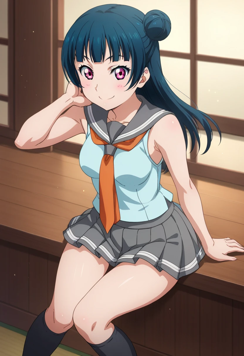 masterpiece, best quality, ultra-detailed, kawaii, cute, lovely, extremely detailed, 4K, 8K, best quality, beautiful, anime style, laboratory, yukina,(QoS tattoo:0.9), latex bodysuit, beautiful eyes, frustrated,orgasm,(leather jacket,naughty expression,denim shorts),(villain pose,open mouth,sweaty,be breathless),[peace],(crazy smile:1.2),standing and (wide spread legs:1.2) and (squatting:0.8),(dark skin:1.2),Fishnet Bodystocking,large breasts