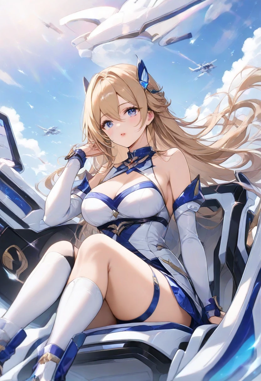 Richard Denison Taylor, Yoshiyuki Takani, Surreal, mysterious, strange, fantastical, fantasy, Sci-fi, Japanese anime, beautiful miniskirt blonde girl Alice sitting on a Mars-like sphere deep in her thought, perfect voluminous body, galactic spaceship, detailed masterpiece Hyper realistic sharp focus zoom in front view legs spread wide tiny white panty wet wet see through transparent cameltoe shapes showing off sensual sexy hip big tits coquettish happy shy scared excited seductive real looking at viewer