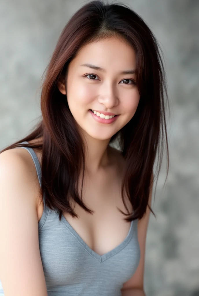 (((One girl,alone))),(Highly realistic photos, High resolution, Detailed face, Beautiful Eyes) Japanese women, 21 years old, Cute face, alone:1, Nice body, Medium chest, ,Hairstyle, Take a photo book,Dark Sky、Tank top、Healthy Body,smile,Thighine Fujiko