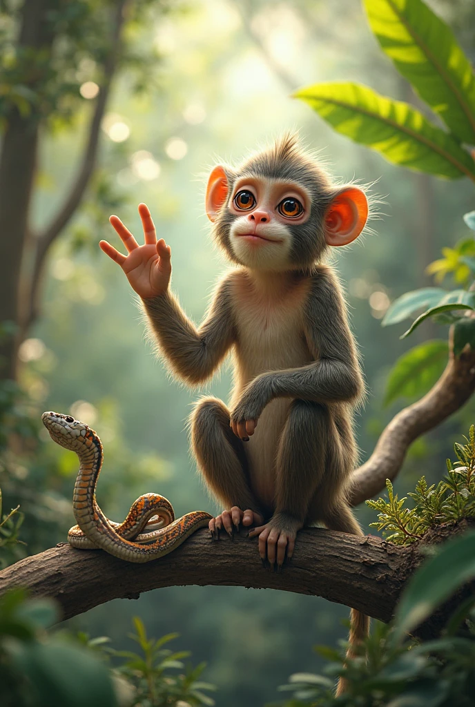 A monkey with its index finger raised, palm facing inwards. Turn your palm towards yourself more, so that the palm is not visible to us. The inside of your fingers are not visible.