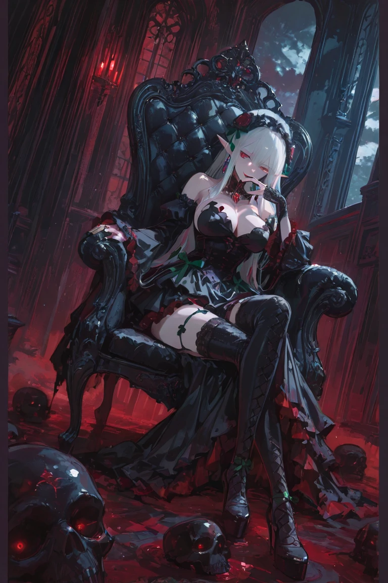 quality(8k wallpaper of extremely detailed CG unit, ​masterpiece, hight resolution, top-quality, top-quality ,hyper realisitic, digitial painting,increase the resolution,RAW photos，best qualtiy,highly detailed,the wallpaper),BREAK,8K, succubus qween, sitting on throne, skeleton troops, glowing runes on walls, 