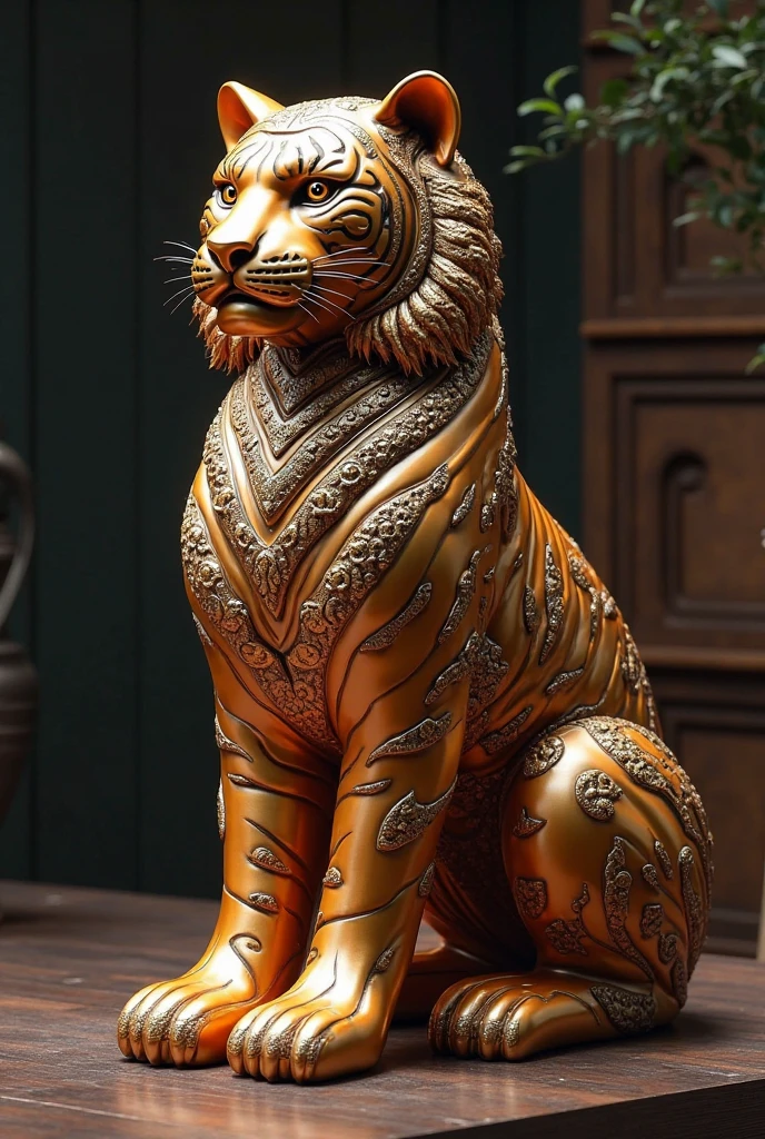 A stunning jade Chinese figurine sculpture of a Tiger in an ornate Chinese buffet restaurant