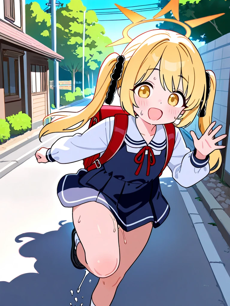 masterpiece, best_quality, 1girl, solo, super pochaco, blonde hair, plump, sweater, city