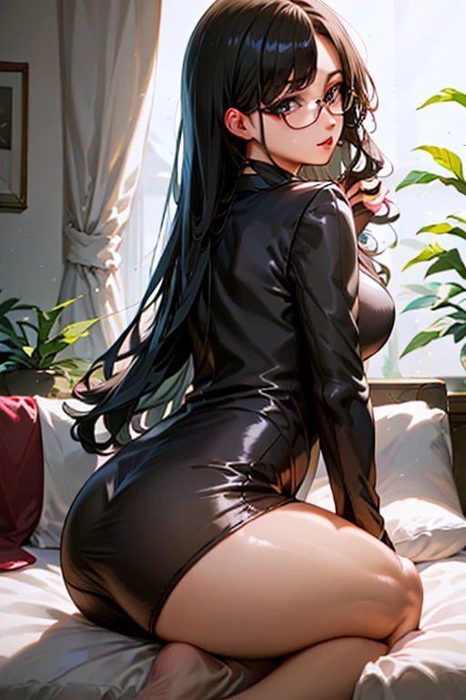 Beautiful black hair, Long Hair, sunglasses, Sister Costume, Brown Skin, latex, Knee-high boots, Provocative look, Heart Earrings, Beautiful Hands, Beautiful fingers, Beautiful legs, like