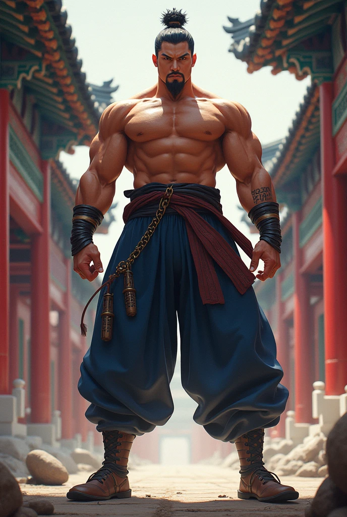 Sichuan grandfather, A Chinese man around 66 years old, Rough and handsome looks,Strong body hair,barechested,Biceps,Oversized muscles, Big waist round, Lie in the pool, Wearing Tang Dynasty armor, Brush cut, vred, scowling, Masterpieces of the best quality,background of China, Get wet,sweat leggs,(Tattooed with:1.5),(musculous:1.5),(fatness:2),(Gray hair:1.5),(Gray body hair:1.5),(Skin Wrinkles:1.5),(gloss on the skin:0.5),