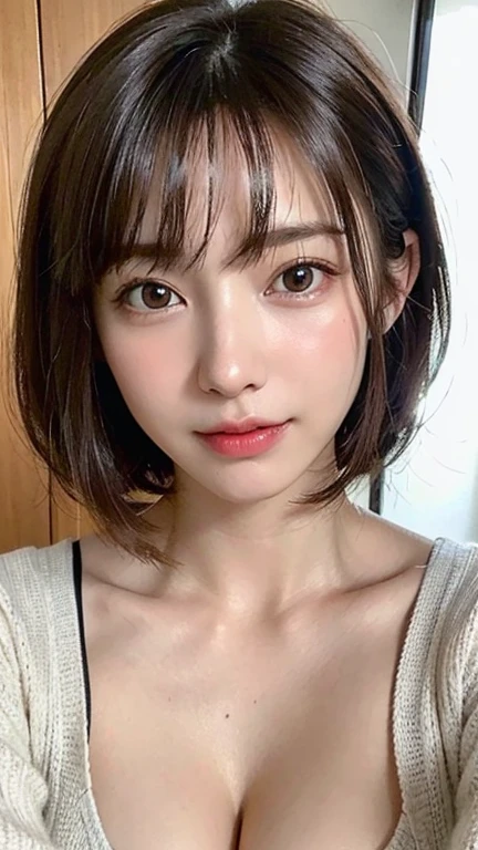 ((masterpiece , Highest quality ,Face Focus)), nude single woman , naked bathtowel,bare shoulders , mesh nude panty , thin , medium
breasts,cleavage,slender waist , (Jet black short hair:1.37) ,(droppy big eyes :1.3) , (Toothy smiles: 1.1)