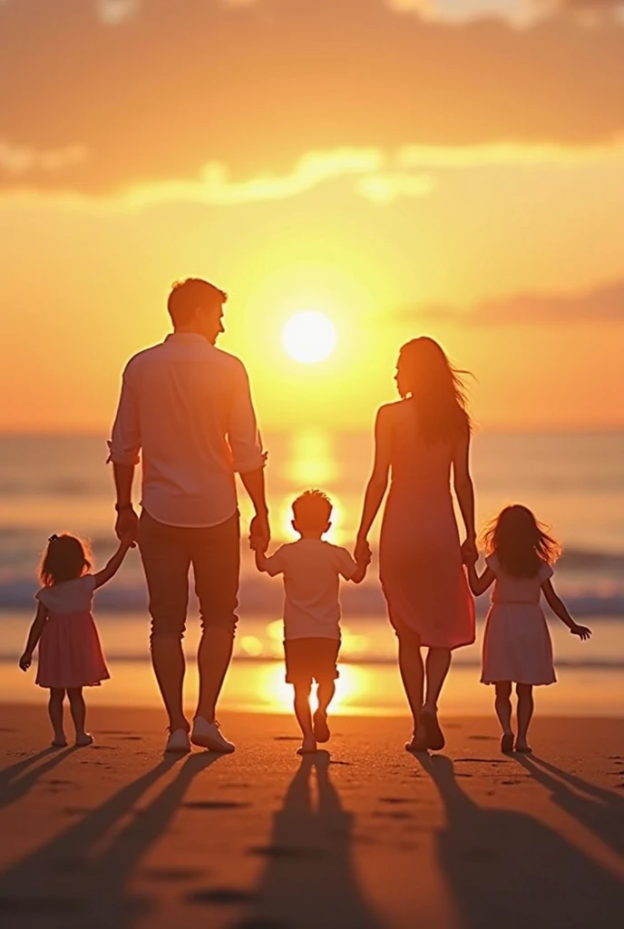 Husband wife and ??? togather sunset pic in a beach.