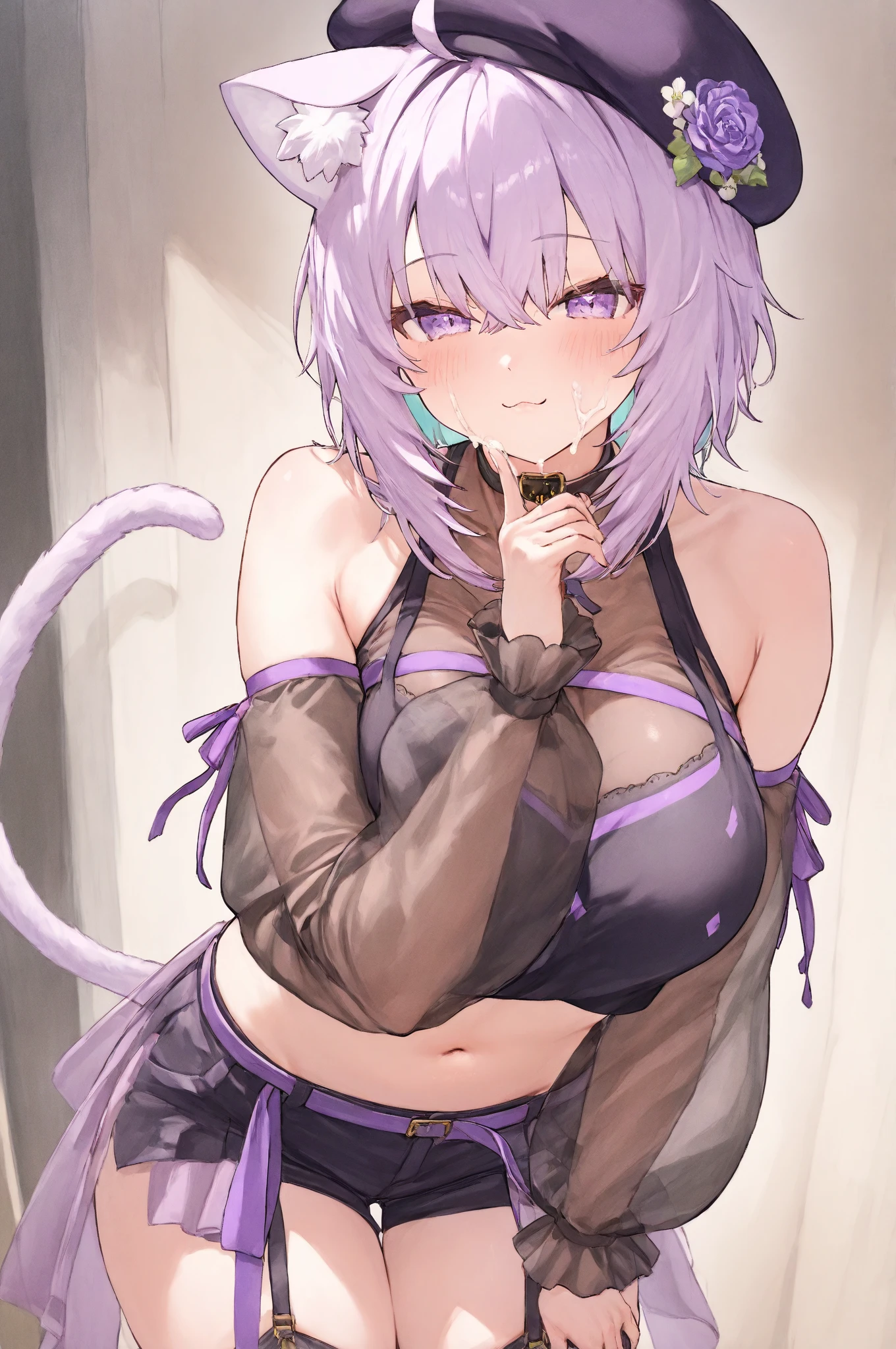 ,Nekomata Okayu Hololive | Character Lora 2946 Browsing Caution,1 Girl,,,chest,尖ったchest,chestの谷間,Underbust,Side Bust Barbosa,(blush),((Embarrassing)),Spread out and masturbate((Glossy black strapless leotard)),((View from below、View from below))Butt close-up