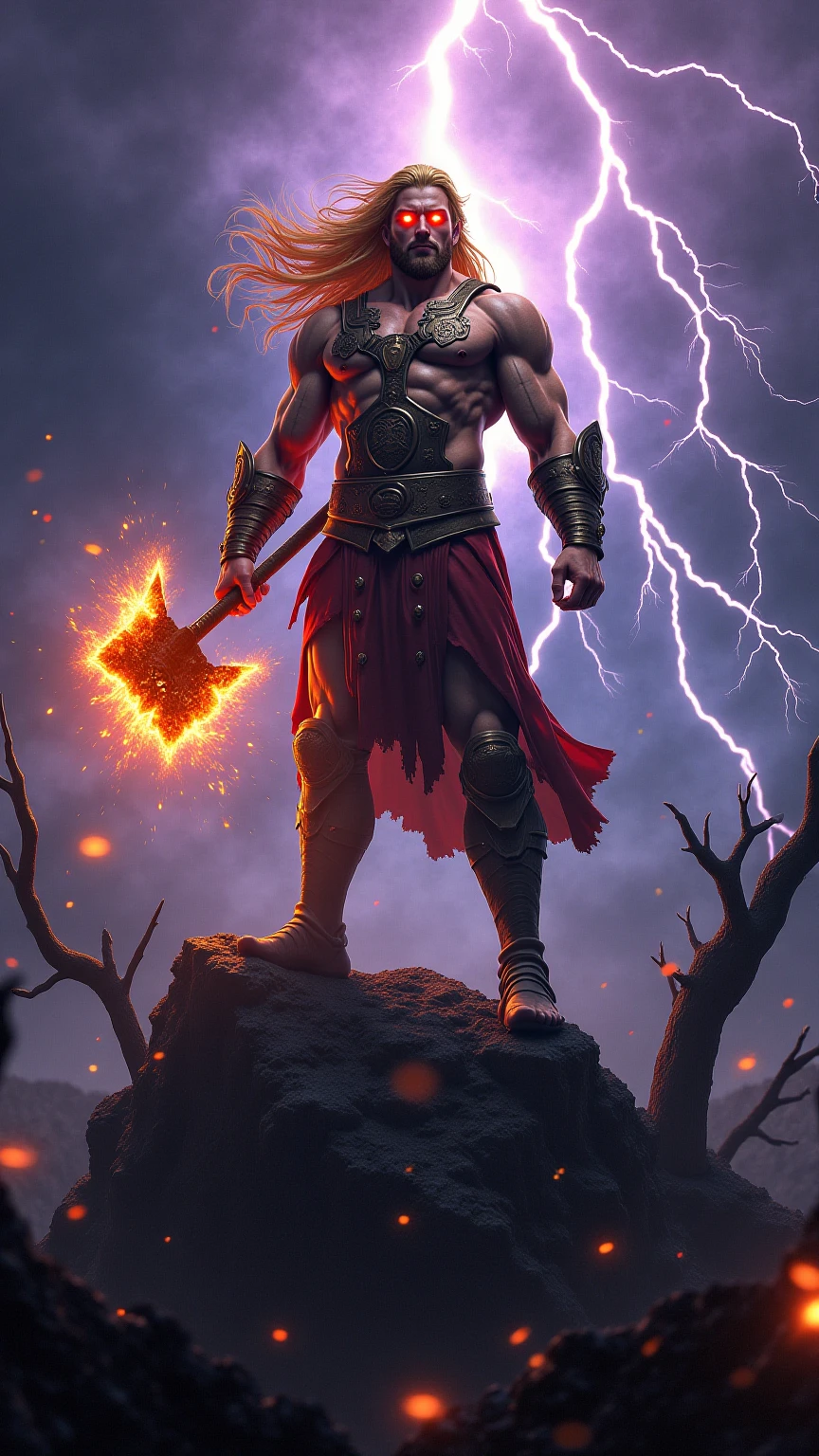 a powerful deity of thunder and lightning from brazilian mythology,Tupã the thunder god,in the midst of intense lightning bolts,firing a flaming arrow with sparks of fire,dramatic lighting,cinematic composition,highly detailed,photorealistic,masterpiece,(best quality,4k,8k,highres,masterpiece:1.2),ultra-detailed,(realistic,photorealistic,photo-realistic:1.37),dramatic sky,dynamic pose,detailed facial features,intense expression,chiaroscuro lighting,vibrant colors,dramatic atmosphere