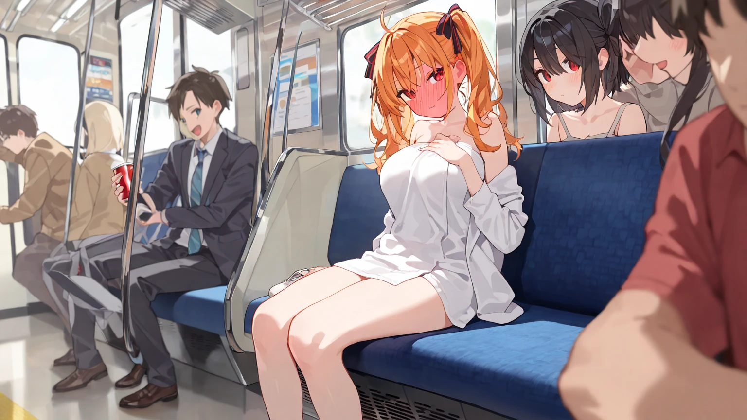 masterpiece,best quality,ultra detailed,high resolution,extremely detailed CG, (perfect hand), nsfw ,wearing shoes , wide shot ,from above,1woman and 8man, (mini skirt,cardigan),(clothed),(cloth torn),gangbang, group sex, rape,orgy, (crotch grab),(arms up),on the train,angry,((sobbing through one's tearst)),((the uncles around her are I will get a good look at her)),((rape,held down limbs grab by surrounded  old mans,held down breasts grab by surrounded  old mans,held down arms grab by surrounded  old mans, held down  pussy  grab by surrounded  old mans, ((held down pussy  grab by surrounded  old mans)))),fingering from behind, grabbing, spread legs, hand in panties,molestation, grope,grabbing for example,hazawa tsugumi,bang dream!,brown eyes,short hair,bangs,brown hair,parted bangs,small breasts,tareme,dress shirt,