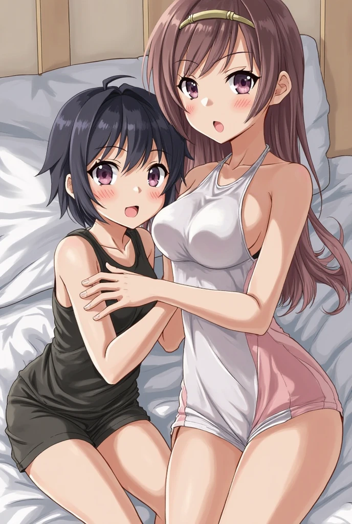 Yuna notices you looking and smirks, realizing what you're staring at. While she is straddled on your lap, she shifts slightly on your lap, intentionally making her dress ride up a little more