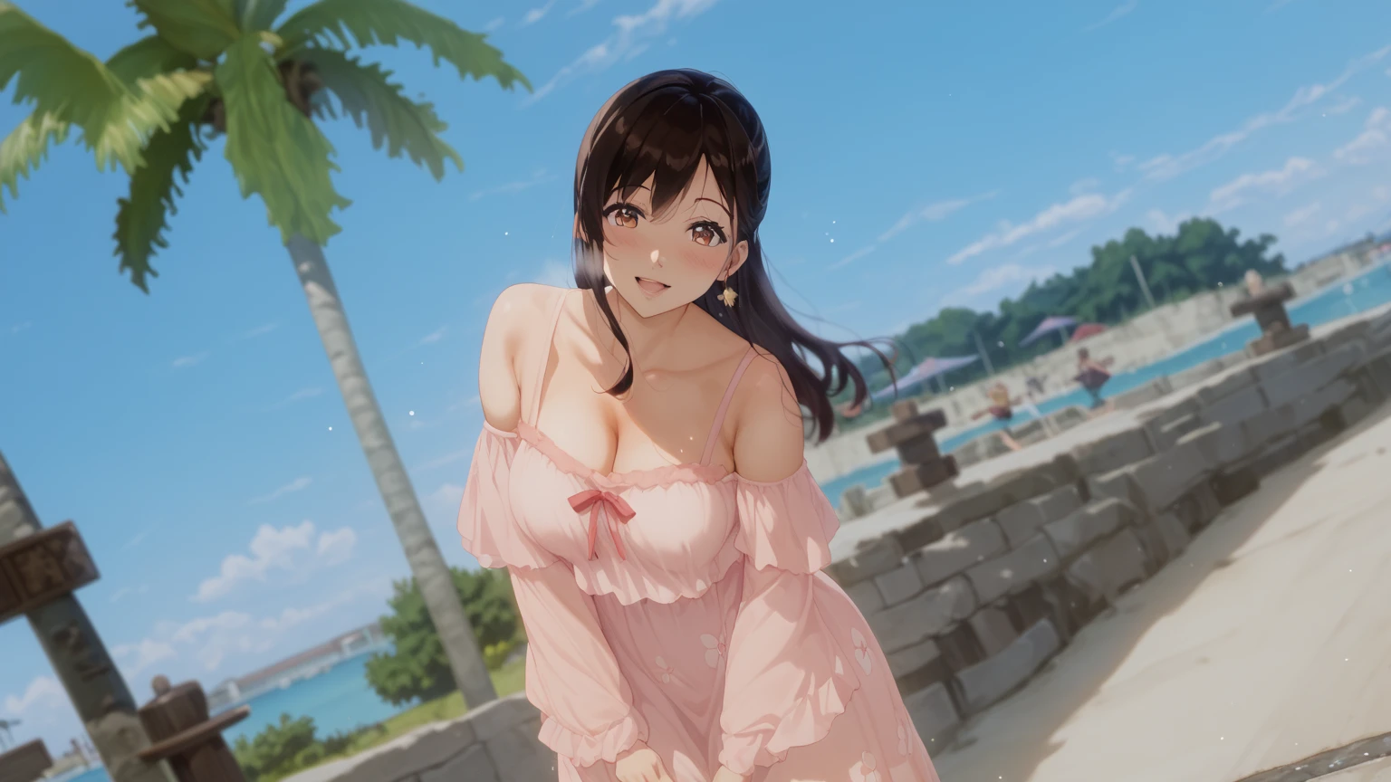 A wide screen allows you to see the panties of a beautiful girl in a manga style