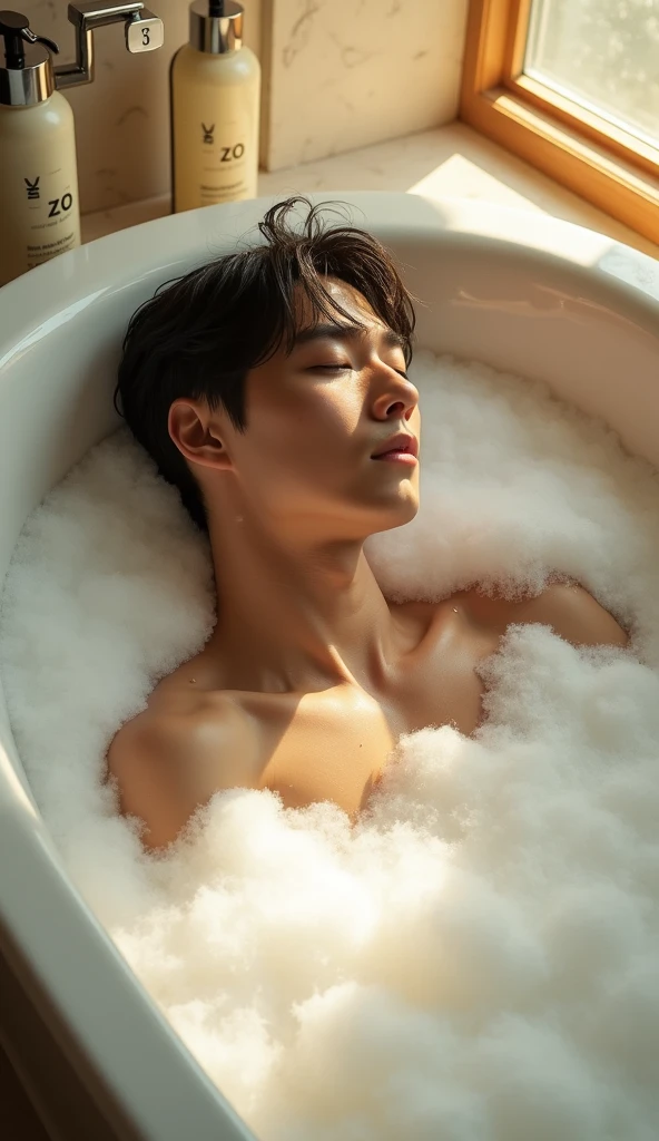 A 20 year old man with the appearance of frigidity taking, manhwa,anime naked bath in the bathtub,sexly, gostoso