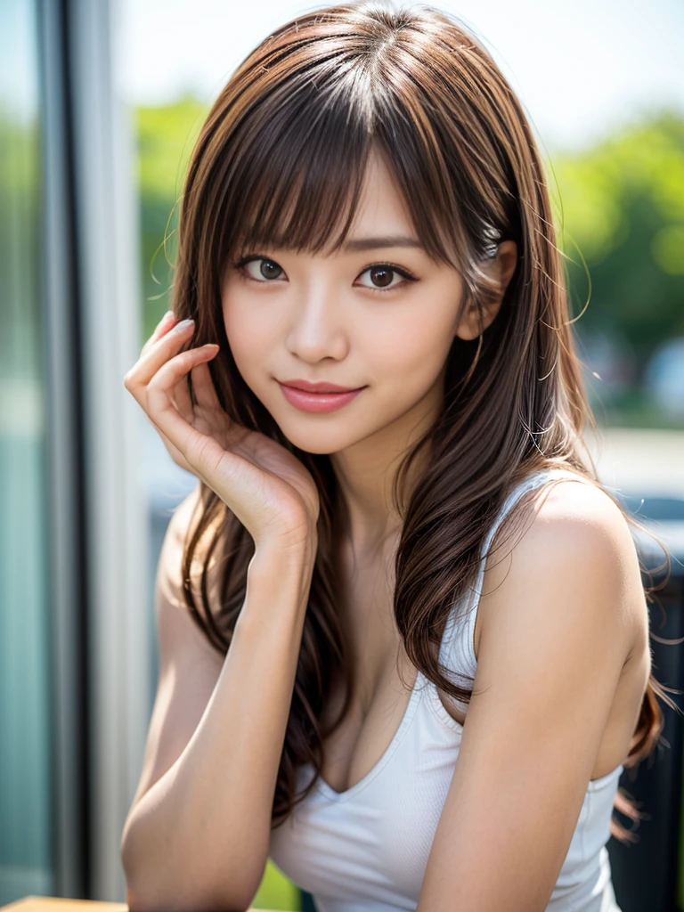 (8k, RAW photos,best quality, high resolution:1.1), (hyperrealistic:1.4),(realistic, photorealistic:1.3), soft light,big breasts,girl,realistic face,realistic body,realistic skin,absurdity,masterpiece,(cute:1.8),(big:1.8), detailed black eyes,innocent eyes,blusher,white lingerie,cinema lights,film grain,jewelry,earrings,((Medium hair:1.1))),((Floating Hair Novafrog Style)),Cherry colored lips,Hair ribbon,Hair bow,Ponytail,Close up,Look Viewer,Long Hair,Upper Body,Open Lips,Top Teeth, (Smiling Eyes:0.6), ((grinning:1.2)),Depth of Field, Blurred background, Eye focus, Bokeh,Young, 85mm Lens, f/1.4,professional lighting,young,portrait,photon mapping,radiosity,physically based rendering,,lying on bed,wide open legs