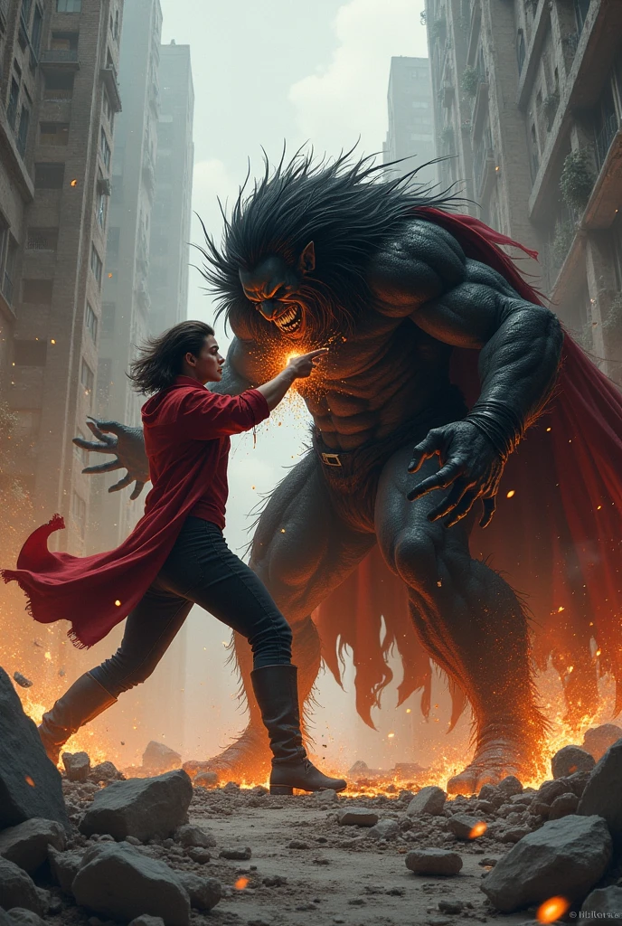 a black boy being attacked by a devilish monster