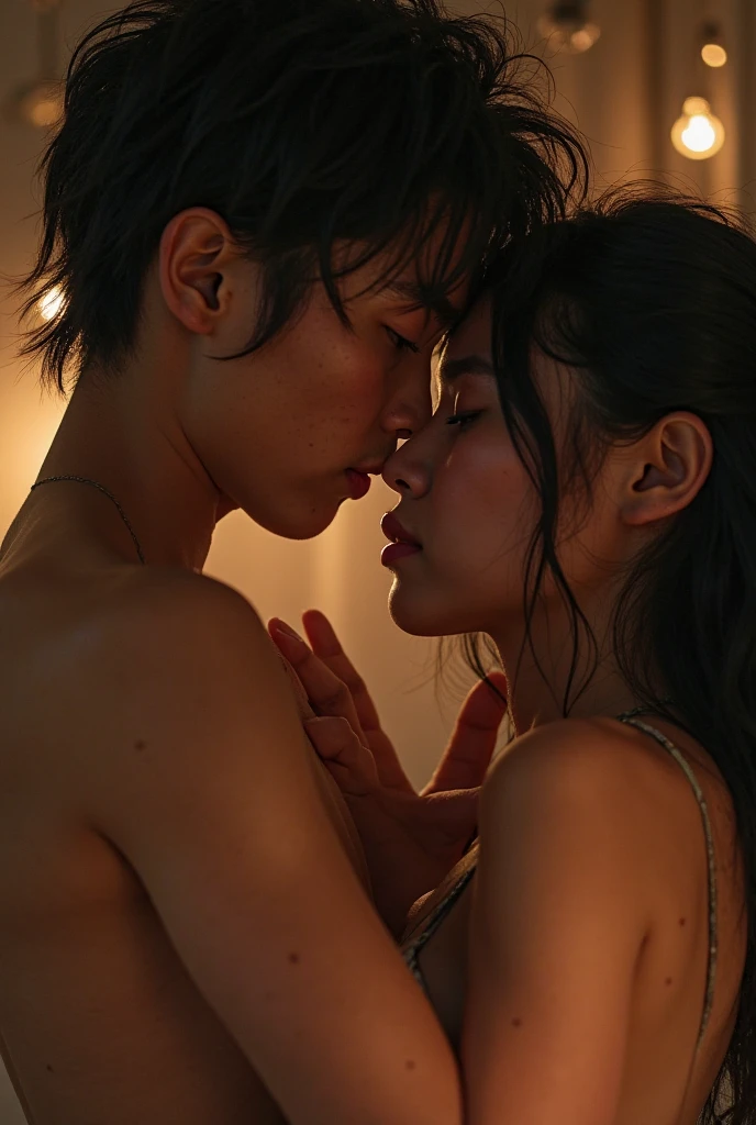 a korean couple kissing naked