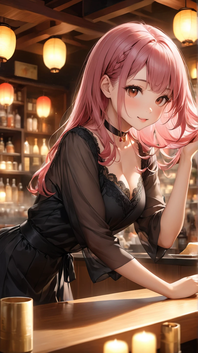 (((Masterpiece))),(((Super Detail))),(((in 8K))),(((best composition))),(((Rim lighting,Fireglow effect,deep shadow))),solo),Beautiful fingers,Detailed finger features,(Detailed hair features:1.7),(Dynamic and sexy bending pose:1.3),detailed facial features,detailed clothes features, (perky chest:1.1), (pointed chest:1.3), delicate beautiful face, Bright blue eyes, cute eyes, sparkling eyes, Big eyes, beautiful detailed eyes,double bun with glittering hair ornament:0.6,(super detailed glossy skin:1.3),slender body,goddess smile,((with sparkling eyes and a contagious smile)),beautiful posture,have a cup of coffee,black hair, red eyes, dress, bare shoulders, jewelry, collarbone, sidelocks, hairband, earrings, indoors, off shoulder, sweater, arms behind back, plant, short hair with long locks, white hairband, off-shoulder dress, sweater dress, off-shoulder sweater, red sweater, big side hair, very long side hair,(super delicate floral pattern:1.2),seductive cleavage:1.3,beautiful glossy legs,shiny red high heels,lifting dishes with cakesd,french restaurant,hustle and bustle,rising steam,(((depth of fields)))
