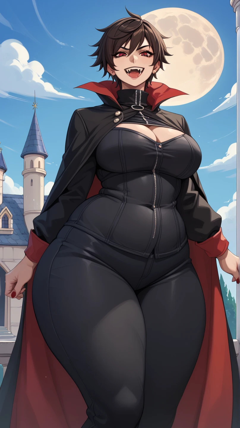 (masterpiece), best quality, expressive eyes, perfect face, vampire girl, huge girl, female muscular:1.2, big breast:1, (curvy:1.5) , (straight hair:1.8), ((blank background)), ((full body)), (thick thighs:1.4), (long legs:1.4), amazon body, toeless boots, ((pale skin)) , red eyes, black hair, (long fangs) , long yellow dress, long sleeves, loose sleeves, covered nipples