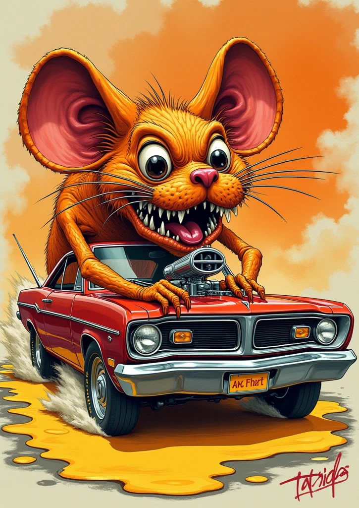 carro Datsun 180-j 1975 cor laranja, com prancha de surf no topo, Highly detailed illustration.", Vehicle illustration, Cartoon style illustration, estilo dos desenhos animados, hd illustration, Ultra-detailed illustration, vector illustration, Hiper real altamente detalhado, Highly detailed illustration, High detail illustration, Retro illustration, Caricatura altamente detalhada, Artistic illustration, Arte vetorial altamente detalhada, a beautiful artwork illustration