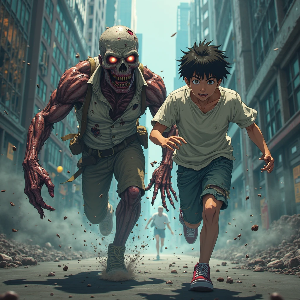 A zombie chasing people