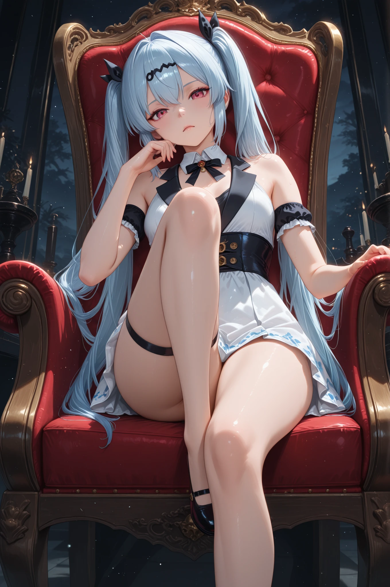 Anime Waifu beautiful detailed eyes, beautiful detailed lips, extremely detailed eyes and face, longeyelashes, 1girl, sensual, young woman, medium breasts, beautiful feminine face, nice thighs, slim, sexy, erotic, beautiful clothes, perfect body, cinematic lighting and framing, (best quality,4k,8k,highres,masterpiece:1.2),ultra-detailed,digital painting,portrait,glamorous,highly detailed,soft lighting,warm color tones score_9, score_8_up, score_7_up, source_anime, best quality, solo, clear face, St. Louis, blue hair, long hair, large breasts, perfect body, looking at viewer, smile, slave, shiny slave bikini, in the beach, standing, dynamic angle, high leg thong, from behind, big ass, wide hips, low angle, navel piercing,