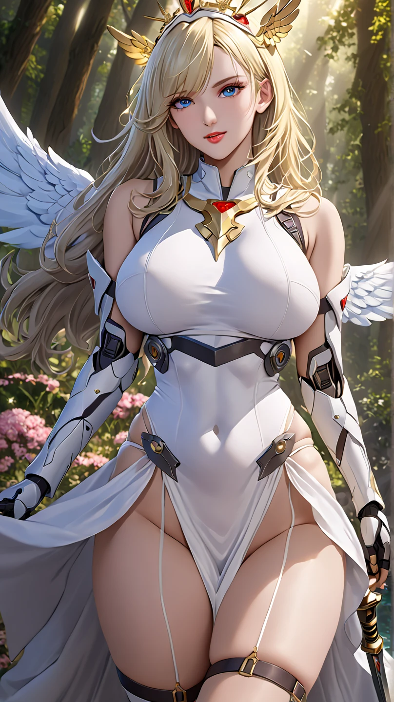 Mythra from Xenoblade, sexy girl, cleavage, large breasts, long hair, blonde hair, masterpiece, best quality, high resolution
