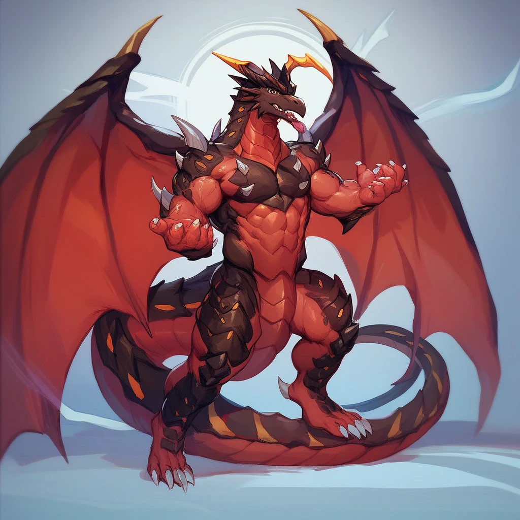 masterpiece,best quality,8k resolution,Very detailed,hairy,((sweat))((Red Dragon Man)),muscle,(((blond))),Strong,超大muscle,((With a pair of blue horns)), ((Golden Eyes)),portrait,((Shirtless)),((Simple background)),((solitary)),(((red wings))),(((Loincloth))),(((Crotch bulge))),