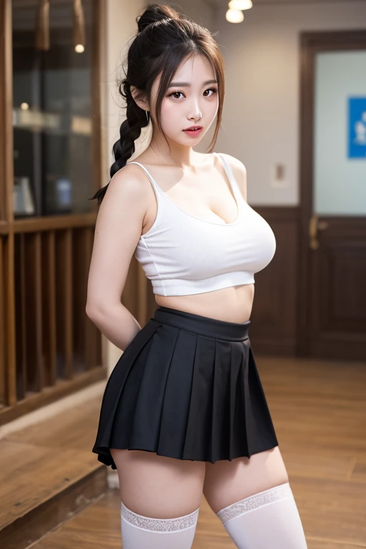 最high quality、high quality、Best image quality、8k、最High resolution、High resolution、最high quality、masterpiece、Detailed and realistic human body、Dense and realistic skin、Realistic face in every detail、Realistic reproduction of every detail、Detailed and realistic lips、Detailed and realistic teeth、Detailed and realistic ears、Detailed and realistic hair、Detailed and realistic arms、Realistic reproduction of every detail、Realistic fingers in every detail、(Beautiful Hands、thumb1reference4)、Realistic feet down to the last detail、(Beautiful Japanese Girl))、(Japanese Model), (Japanese women)、((18 year old beautiful girl))、(Black Hair)、(Random Hairstyles)、(sexy look)、((whole body))、((Beautiful upward-facing breasts))、(Slim Style)、(whole body光沢肌、Fair skin))、School、classroom、lesson、(Soft lighting)、((Sailor suit(Summer clothes))、((Sailor suit(Winter clothes))、((Sailor Skirt))、(White sneakers)、((See-through(クロップトップSailor suitを着用、ミニSailor Skirtを履く))、((Schoolのclassroomで(Poses to make your thighs look beautiful))、Close-up from below