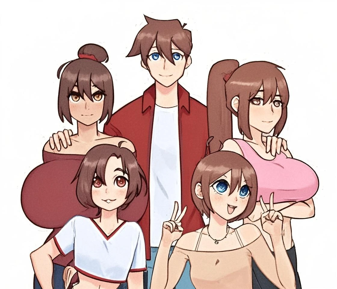 17 year old teenage boy, brown hair, together with two milfs