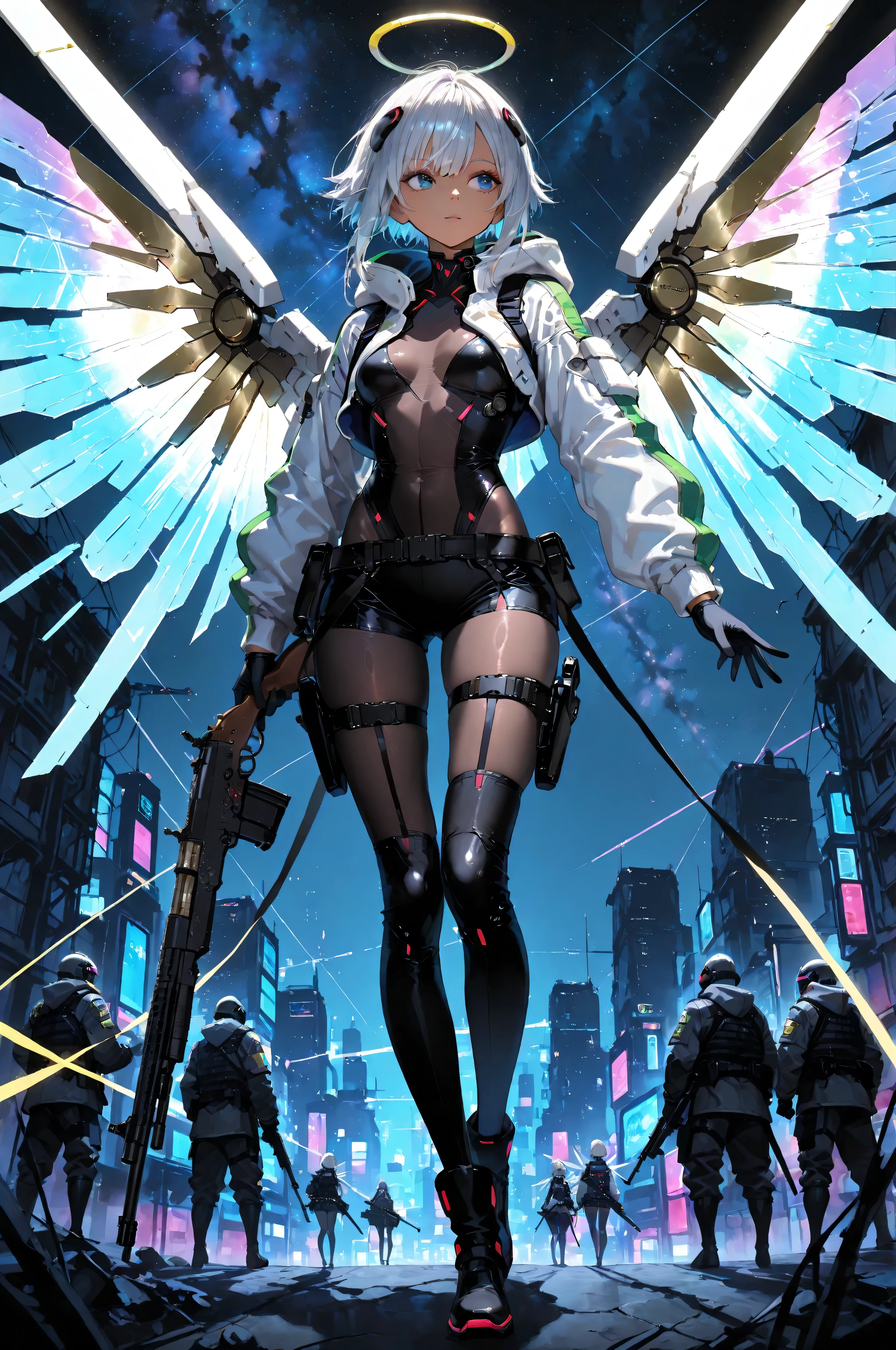 anime girl with wings kneeling on a ledge in a city, beautiful cyborg angel girl, anime cyberpunk art, digital cyberpunk anime art, female cyberpunk anime girl, cyberpunk anime girl mech, digital cyberpunk - anime art, cyberpunk anime girl, cyberpunk anime art, best anime 4k konachan wallpaper, mechanized valkyrie girl, oppai cyberpunk, cyberpunk angry gorgeous goddess