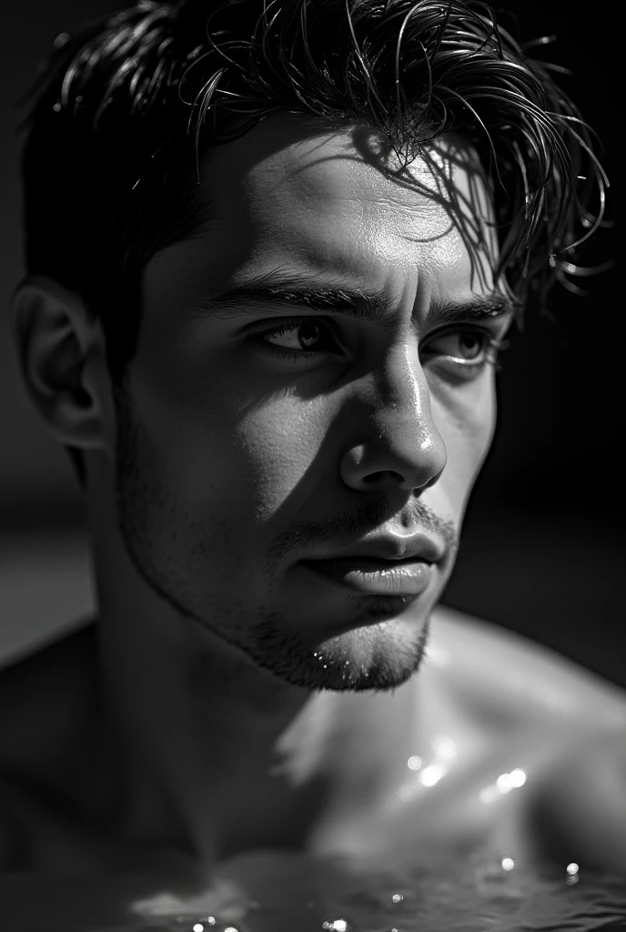 handsome Nicolas Lebeau without clothes. Sensual shooting. pleasure. sweaty body . sex. Chest muscles! Chest hair! ((monochrome)), ((grayscale))Smoke!!!