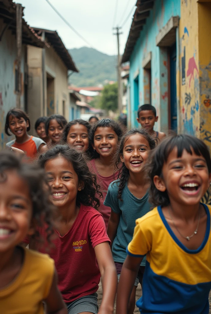 image of the map of Brazil with favelas and children's faces