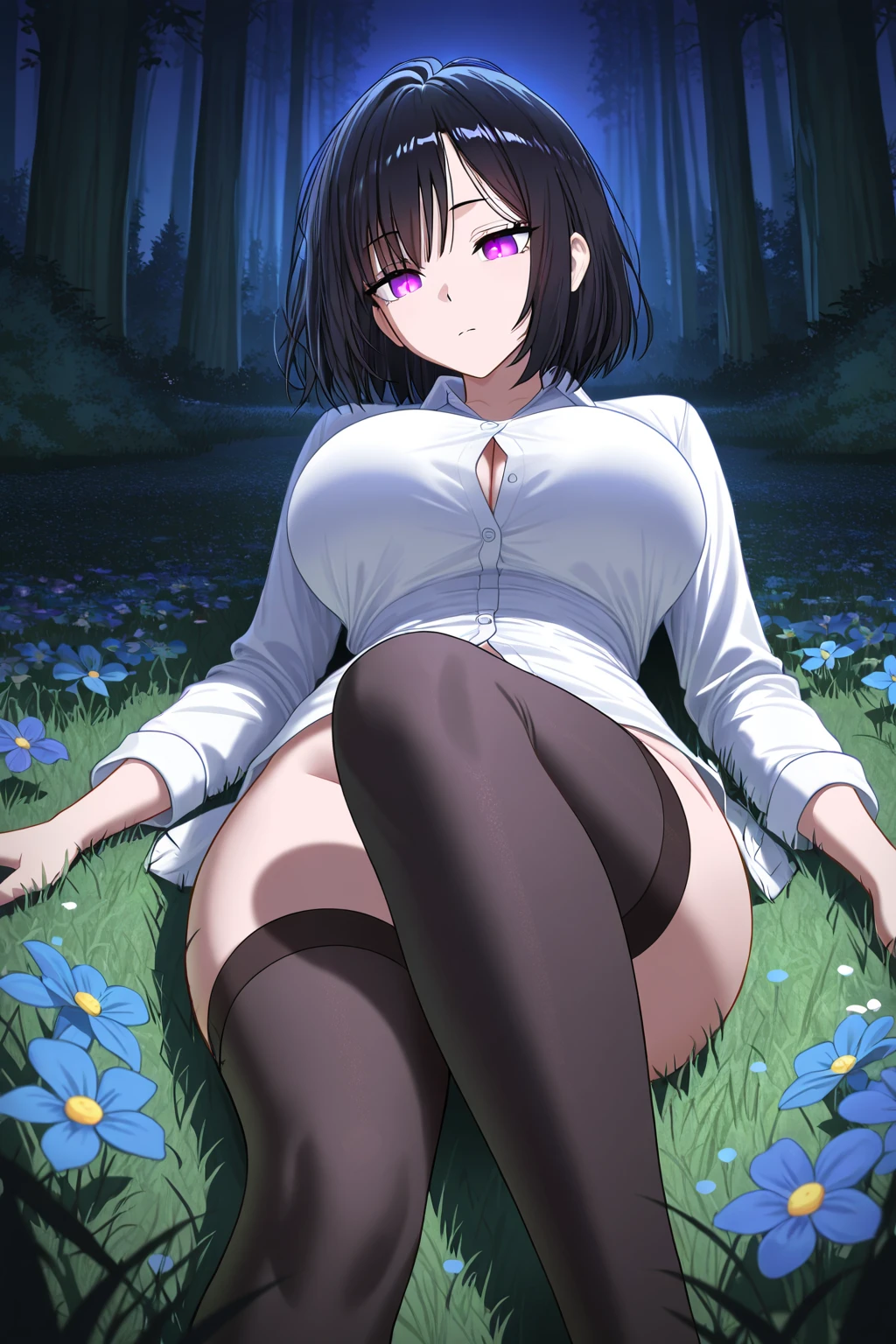 ultra detailed,[ 4k digital art ]!!,hyper realistic,realistic anime art style,(fainted female having sex on ground:1.2),(vaginal penis),nighttime,in bush,black short hair,(blank eyes:1.5),wavy mouth,look above,(saliva:1.3),(fainted:1.5),bukkake on body,(business suit),(curvy adult body),bukkake on face,(open legs widely),(torn clothes),(creampie),(thick pubic hair),(head on ground),pencil skirt