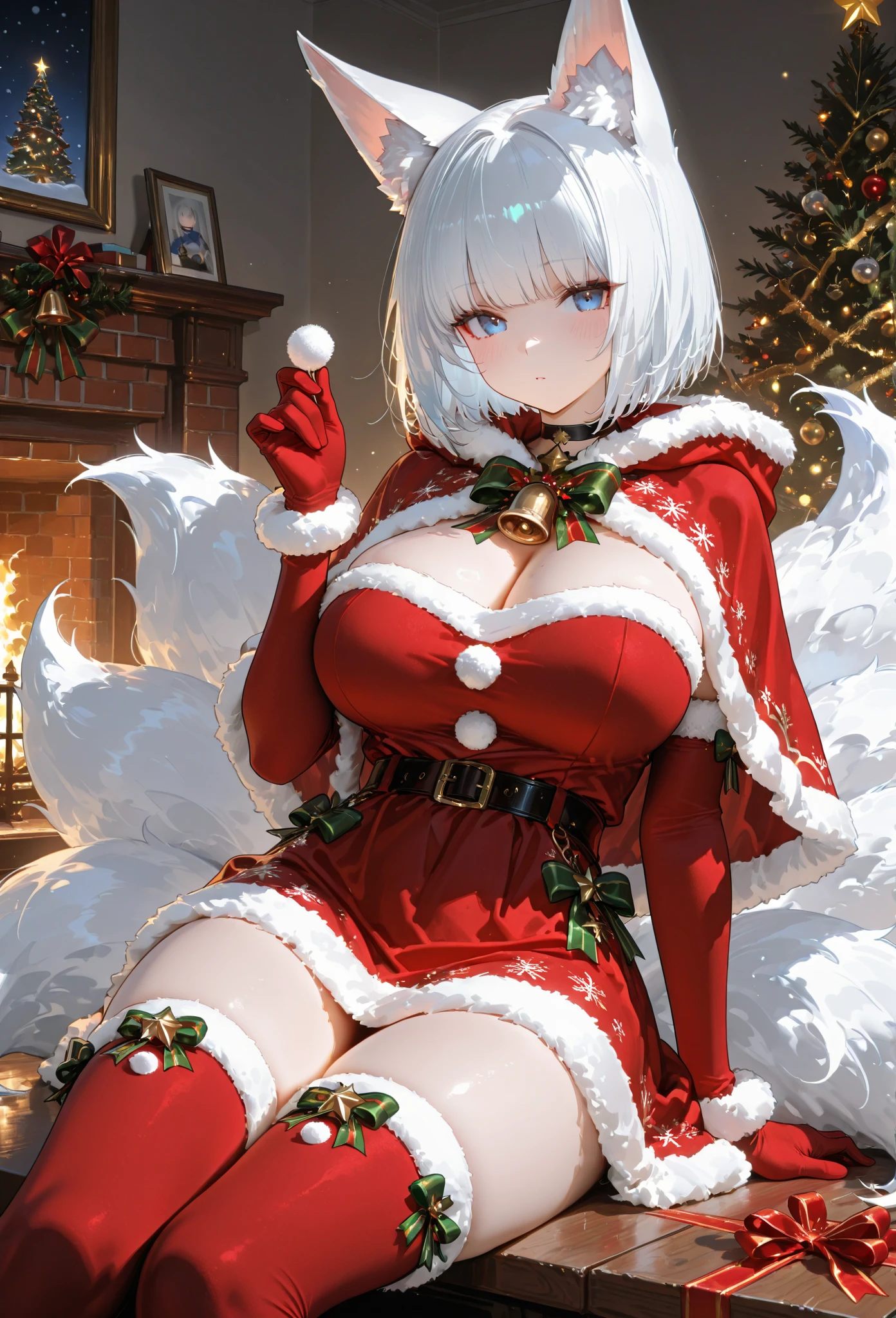(Best quality at best,4K,8K,A high resolution,tmasterpiece:1.2),ultra - detailed,(actual,realistically,realistically:1.37),(Best quality at best, 8K, 32K, tmasterpiece, hyper HD:1.3),Photos of charming women, 1 plump girl, ((Huge cleavage :1.5)), (Abs, long slim figure, perfect body figure :1.2), (erotic dress: 1.1), (indoor, natta :1.2), The face is very detailed, detailed lips, A detailed eye, 美丽detailed eyes,beautiful detailed lips, Sexy flirting poses, spread their legs, Flirtatious face, Extremely detailed eyes and face,Long eyelashes,1 plump girl,sporty attire,lamplight,Exhibited,Christmas tree,flash lights,Custom red hat and Japanese cloak, mini-skirts, Crispy breasts, Winter wonderland,amaze,Happy,gifts,agitated,joyful expressions,magical ambiance,mistletoe,Decorative style,fluffy snow,the roof,starrysky,peppermint lollipop,magical reindeer,an enchanted forest,Icy breathing,glowing fireplace,wrapper,Decorative style,Christmas stockings,snow covered ground,sled,Sparkling snowflakes,surprise,Sparkling ornaments,Cheerful laughter,Early,happy reunion,comfortable socks,cocoa,gingerbread,snowball fight,Icicles，wet toes