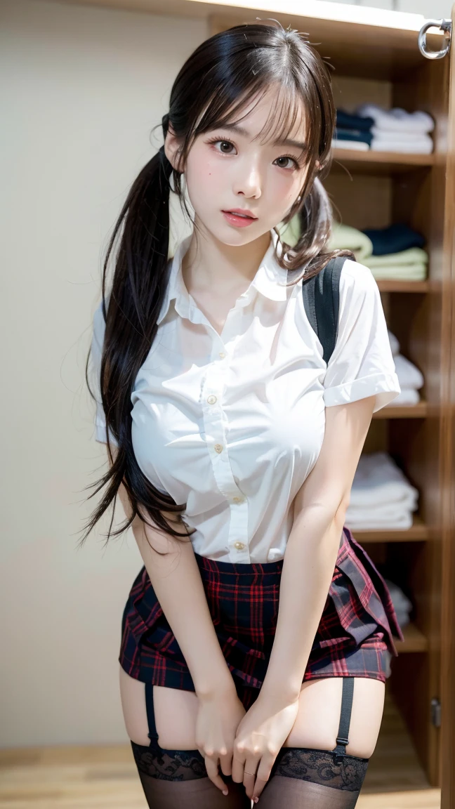 (Cowboy Shot)、alone, hair ornaments, cardigan, Bowl Cut Hair, Black Hair, Black bow tie, Sitting,desire,compelling glances,Hyperrealism, Original Creation, High quality 8K backgrounds, Intricately etched, Visually stunning, aesthetic wonder, Perfect excellence, The intense ambiguity, Calm colors、(Very long hair)、Beautiful woman in braids,(school uniform)、Plain Shirt、Shirt with emblem on chest, Pleated skirt、(((weak)))、((Delicate painting)),(Detailed RAW photos of girls), (Highest quality:1.6), (Ultra-high resolution:1.5), (Realistic:1.75), 8K resolution, Canon EOS R5, 50mm, Absurd, Very detailed,Cinema Lighting,((Spread your legs))、((Panties are visible through the gap in the skirt))、((defenseless))、(cute printed panties)、(school bag)、Browsing Caution:0.2