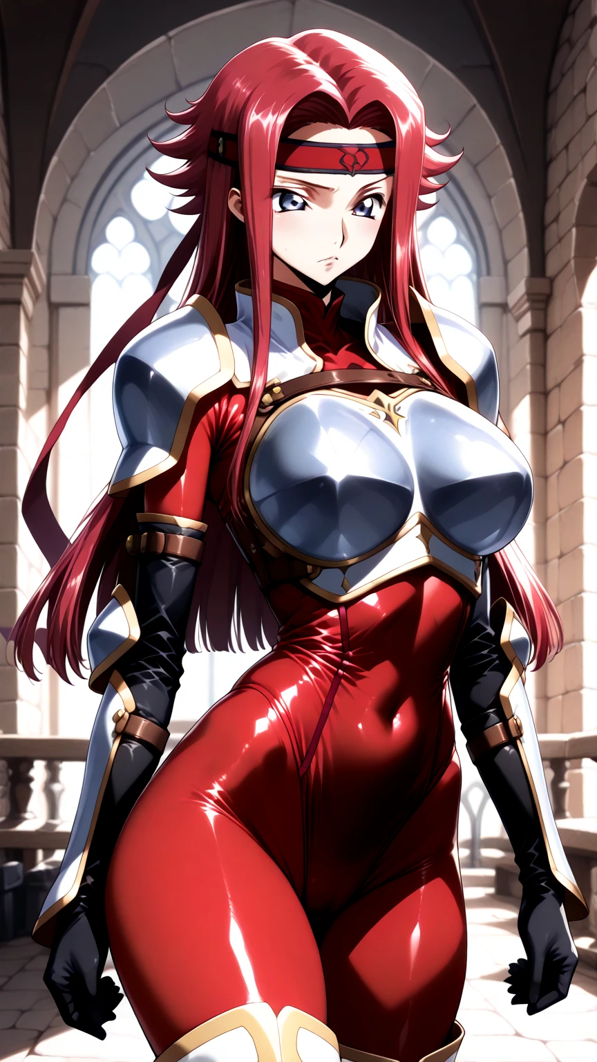 rias gremory, 1girl, long hair, red hair, ahoge, blue eyes, large breasts, very long hair, breasts, cape, armor, black bodysuit, gauntlets, underboob, looking at viewer, oudoors, (masterpiece:1.2), best quality, high resolution, unity 8k wallpaper, (illustration:0.8), (beautiful detailed eyes:1.6), extremely detailed face, perfect lighting, extremely detailed CG, (perfect hands, perfect anatomy),
