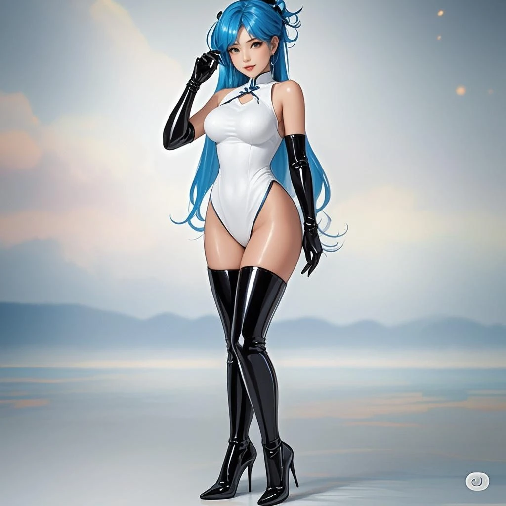 ((((Hyper realistic,high detailed quality)))),((Hyper realistic,high detailed quality)),(((lynn minmay)))alone, whole body,earrings, eyelash, shackles,, (((lynn minmay))),(playa,(palm),((one piece spandex swimsuit blue )),((spandex pantyhose)),crew,(green shirt), Floral,pink lips),Sexy and exciting smile,(((lynn minmay))), (shiny skin:1.05),(blush:0.9),(((lynn minmay))),(dents in the skin:1.15),realist, ((Masterpiece, of the highest quality, high resolution,unstructured, (Perfect face:1.1), (sharp focus:1.1),, Trends with ArtStation, trend on CGsociety, Complex, high detail, sharp focus, dramatic))