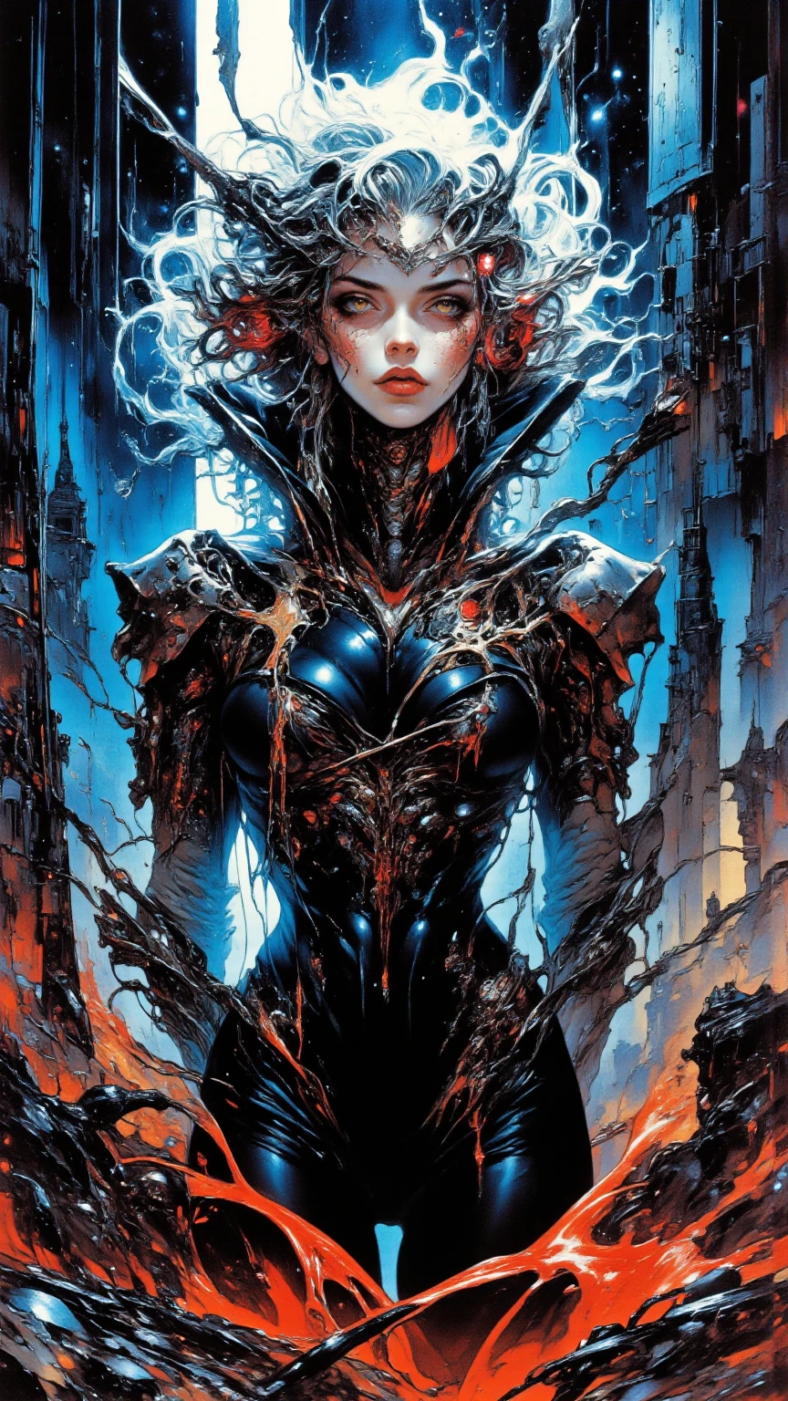 16k image, Unreal Engine 5, cartoon style, ((woman/skeleton/zombie/|iron man/Batman/spiderman)),long blue hair, blue eyes, looking at the viewer, in a macabre cemetery with heavy rain with thunder.
