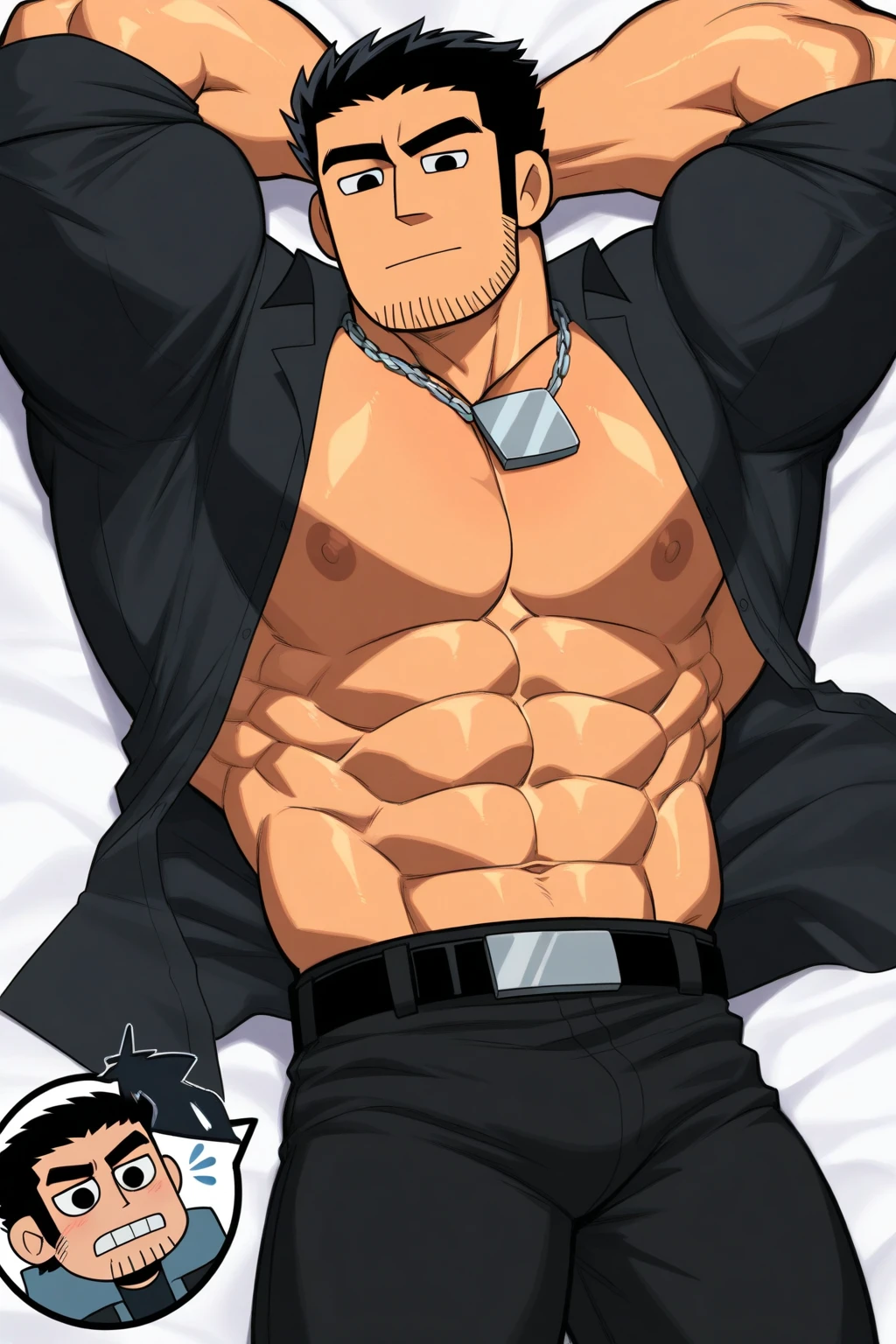 (1 boy,Be a man),Muscular anime guy in the gym, facial expression like masturbation, 1boy, bikini, Tight muscles, Broad shoulders, Handsome and old, Tiny underwear, Sexy, sex, Guy, Gay, Sea, jacket, sunglasses, boy, floral bikini, bright white hair, tight leg muscles,