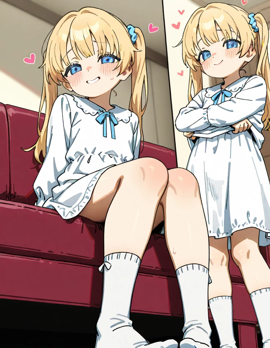 Sitting, spread legs, smirk, sucking finger 