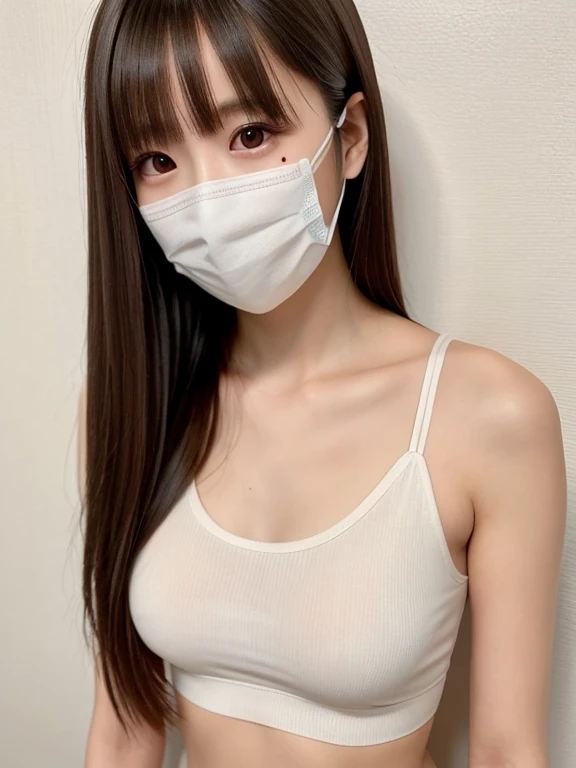 masutepiece, Best quality, One girl, (Beautiful girl:1.3), (18 years old:1.3), Very fine eye clarity, (Symmetrical eyes:1.3), (nurse costume:1.2), Beautiful breasts, Brown eyes, Parted bangs, Brown hair、Face masks