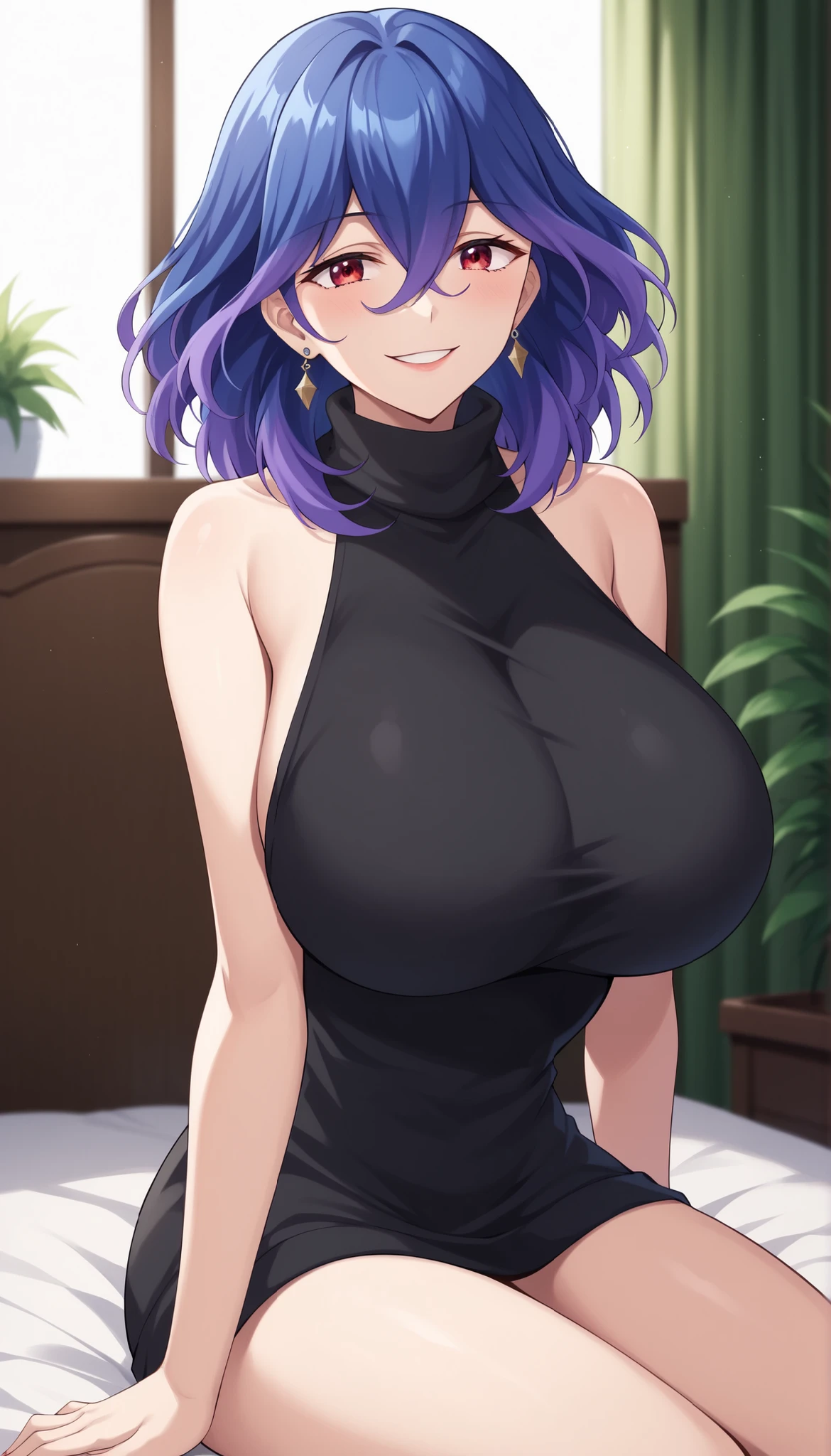 score_9, score_8_up, score_7_up, score_6_up, score_5_up, score_4_up
vermeil, vermeil, red eyes, hair between eyes, blue hair, purple hair, multicolored hair, medium hair,
sweater, bare shoulders, sleeveless, turtleneck, black sweater, thighs,
indoors, bent , smile,
looking at viewer, 1girl solo, ,,,,,,, earrings big breasts huge breasts , locking at viewer , shiroshisu style ,,,,, iwao178 , iwao style ,<lora:iwaoCIVITAI:1>, iwao178,
iwao style , iwao178, 1wa0, Milf, Mommy, Mature , S4s4k1Nsfw