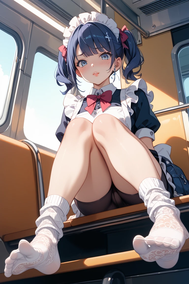 (highest quality), (masterpiece), 1080P, HD, 4K, 8K, white liquid on body, wink, pitch black room, cabaret club, Strap at thigh, Photographed from the front, sit with legs apart, hands between legs, Only nipples exposed, white sweat, covered in , sweaty, transparent pink panties, long sleeve, thigh high socks, notice this, 16 years old, Medium chest, whole body, black leather shoes, braided hair, ear hair, inner color, embarrassed face, black hair short,