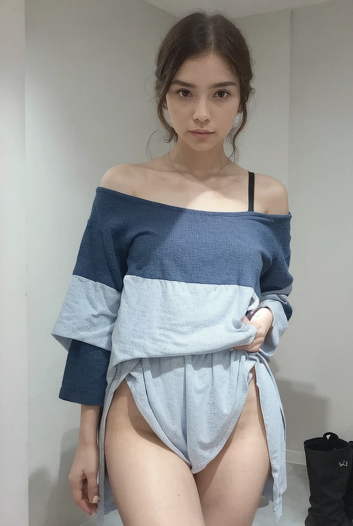 (8K、RAW Photos、Highest quality、masterpiece:1.2)、(Realistic、Realistic)、1 Girl、((one piece:1.2、Thin legs、whole body、View from the front、smile、Looking into the camera、Hold your skirt with both hands and show me your lace panties))、cute