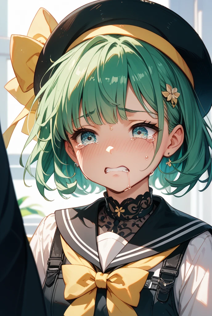 (high res, 8K, masterpiece, looking at viewer, best quality, very aesthetic, ultra detailed, ultra background, ultra Eyes) intricate details, 1girl, Tatsumaki, Chibi, Dark Bunny Suit, sex, Cum on the vagina, cum on the face, mouth open, Squint eye, green short hair, green eyes, Cheeks Flushed, Perverted Face, Background Windows, City, Bedroom, Cinematic Angle