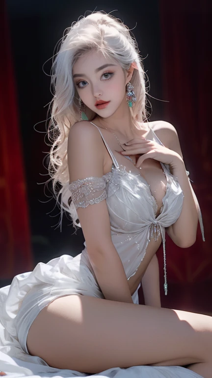 bright beautiful girl,Wear a sexy white cloth
