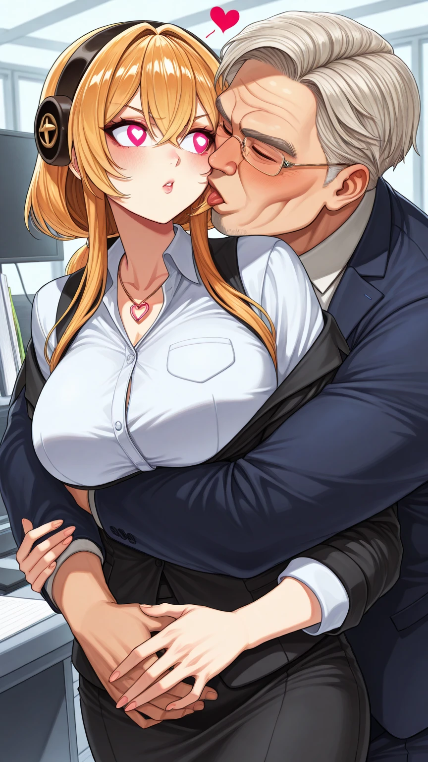 (nsfw:1.2),((One girl, 1 Elderly)), (Skirt flip:1.4), ((Old man grabs woman&#39;s waist)), The old man laughs evilly, Huge breasts:1.7, Anime cel painting style, Highest quality, High resolution, Huge breasts:1.8, good, High leg panties,blue eyes, Purple Hair, bangs, Side Ponytail, hair ornaments, Embarrassing, fear, blush, View Viewer, whole body、(((Completely naked:1.8)))、He is moving his hands violently to his crotch