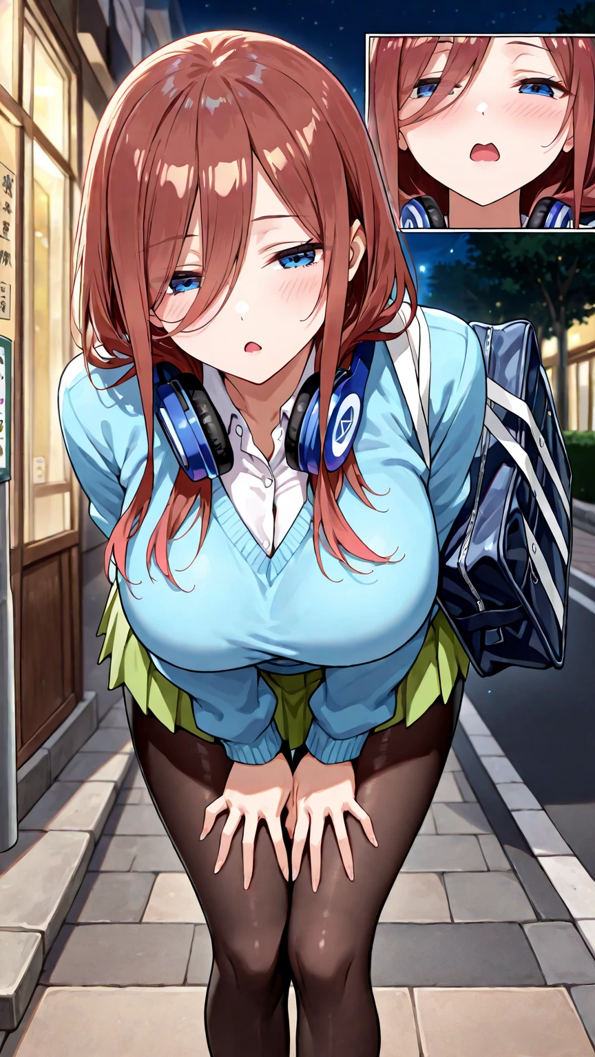 pieces fly、masterpiece、highest quality、Super detailed、High resolution、High resolution、8K portrait、Unity 8k壁紙のHigh resolutionCG、unity 8k wallpaper、cute:1.5、:1.5、Highly detailed CG unity 8k wallpaper、realistic、real person、cute、 portrait photography、shiny skin、High resolution、Brown-haired semi-long hair、(16 years old:1.2)、(1 girl)、(Alley:1.6)、(school uniform:1.3),perfect face, seriously, (blush:1.5),(((clothing lift:1.5))),((I have nipples:1.5)) (midium breasts:0.8), Detailed description vagina,show vagina,spread legs,spread ,((Orgasm in the vagina:1.5)),(headphones on neck),(M-shaped spread legs:1.3),((knees up:1.5))
