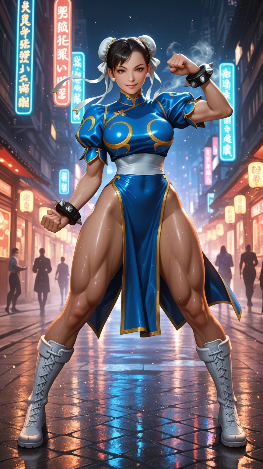 ((woman based on the character chun li)), big long breasts naked, giant tits, new chun-li musculosa, martial art, fight scene showing pubic hair, toned wide, large hips, ((ultra realisitic)), TM Ninja white, Icons, cores Vibrants, vector style, digitl art, 8k, details Intricate, mesmerizing, professionally made, beautiful vector illustration, 12k resolution, 3d, all characters detailed in full length, ((highy detailed)), ((Vibrant)),((ultra high-quality)), ((Hyper-Realism)), ((fotorrealism)), [octan rendering] , in town, Lots of cars (realisitic), ultra details, accessories, erotic, chun-li serene look, detailed perfect face, greeneyes, (porn)
